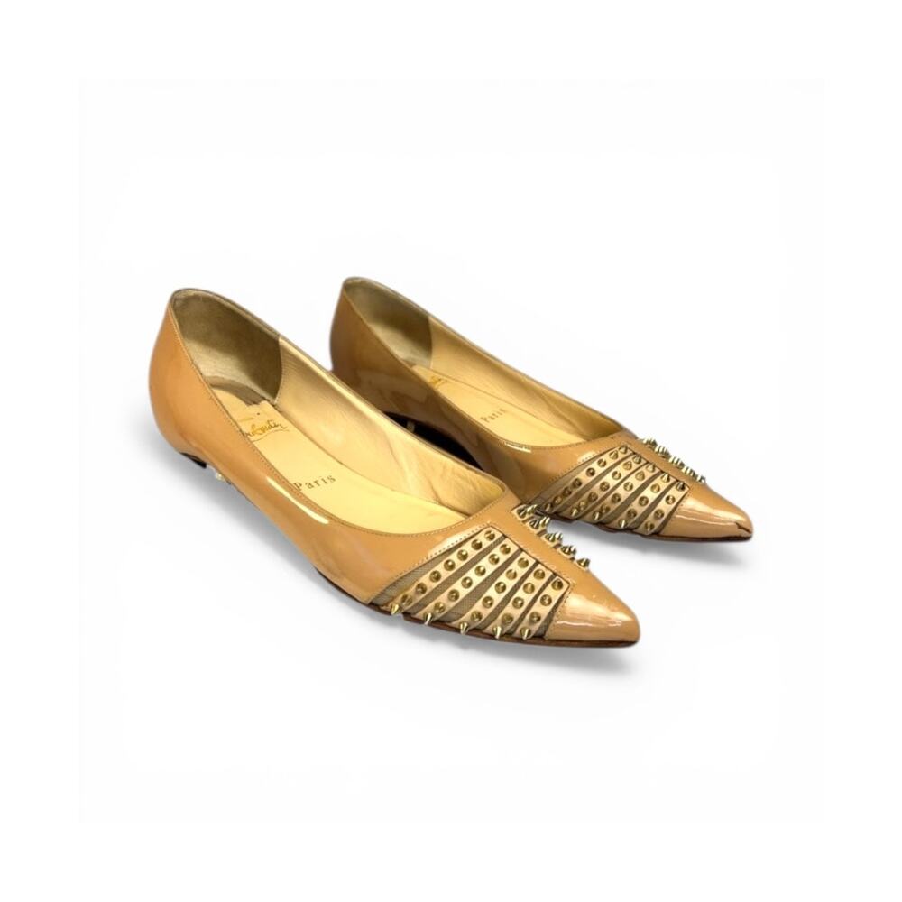 Christian Louboutin Bareta Spiked Patent Ballet Flats Nude 36.5